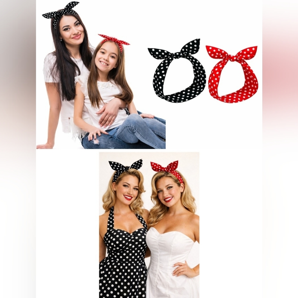 Nwt 2 Classic Retro Polka Dot Wired Hairbands Hair Wrap Retro Vintage Rockabilly